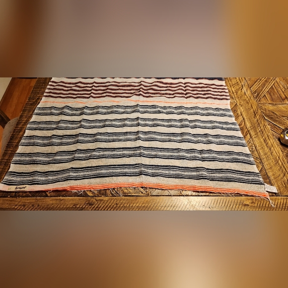 LemLem Square Cotton Scarf Wrap Neon Pink and Navy Blue with Fringe Striped - Picture 6 of 7